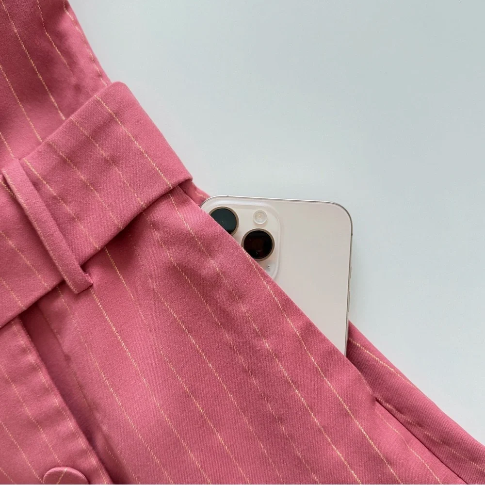 Adelyn Rae Pink Pinstripe Belted Blazer Dress XS Double Breasted Mini - Picture 8 of 14